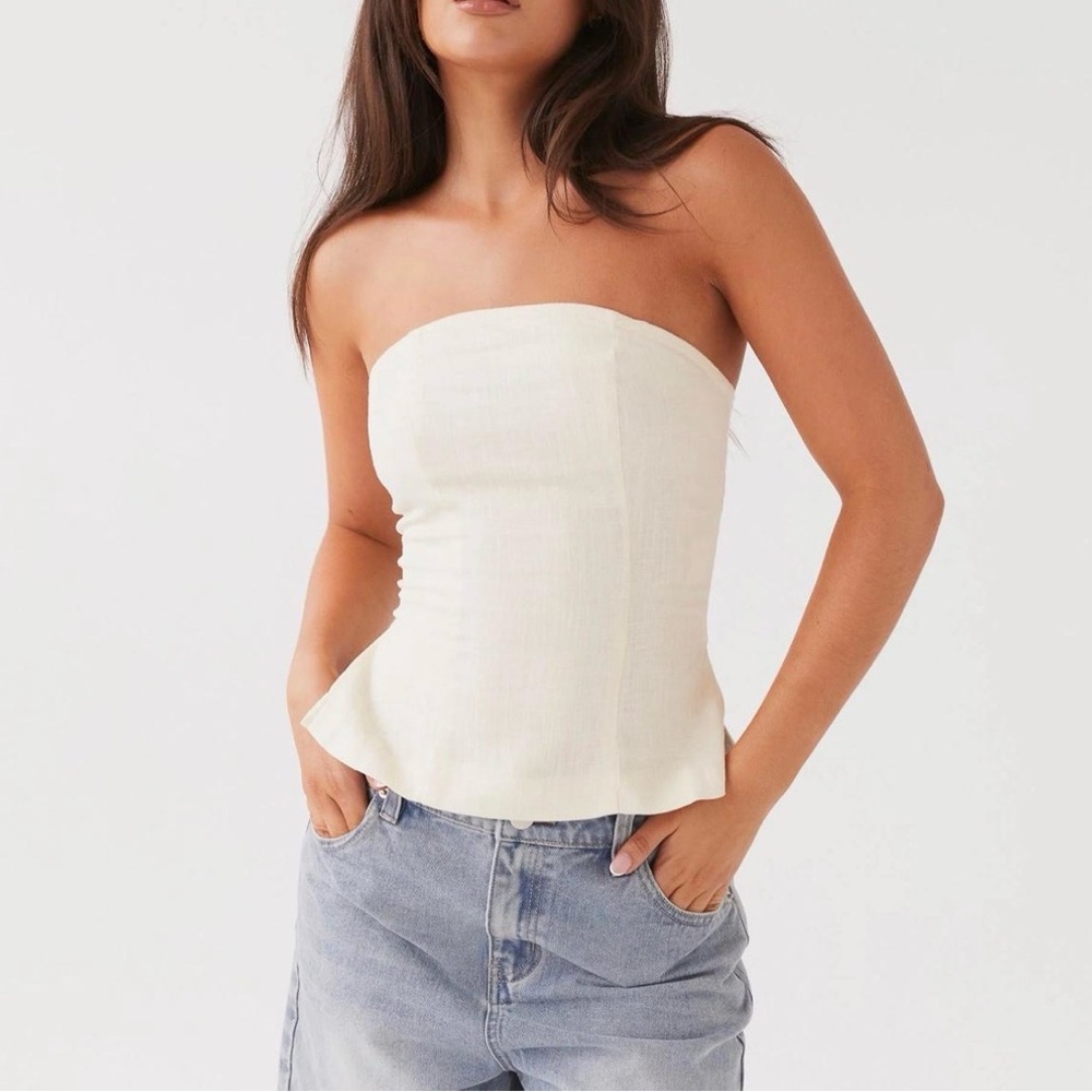 Peppermayo Exclusive - Stephanie Linen Tube Top in Ivory Cream